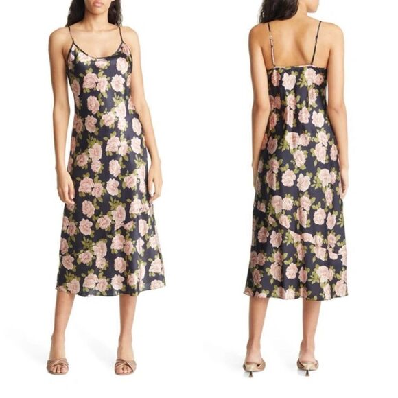 NWT Reformation Alisal Floral Print Silk Midi Slip Dress in Black $248 size XS - Picture 1 of 13